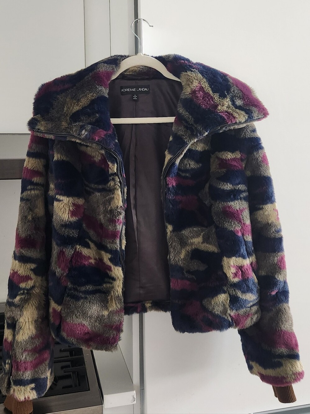 Adrienne Landau Multicolor Faux Fur Teddy Jacket in Navy, Purple & Gray